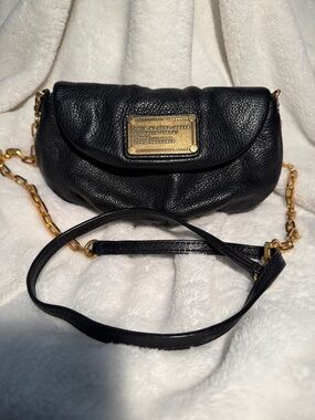 Marc by Marc Jacobs Black Pebbled Leather Crossbody with Gold Plaque